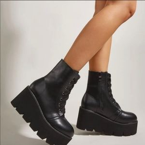 Platform lace up combat festival military boots lug chunky sole